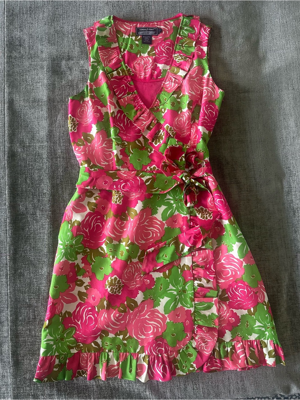 Vineyard Vines Pink and Green Floral Wrap Midi Dress - Picture 6 of 6